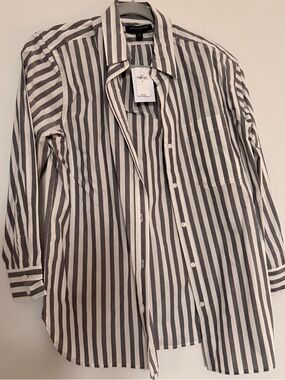 Banana Republic Men’s Black and White Vertical Stripe Button-Down Shirt